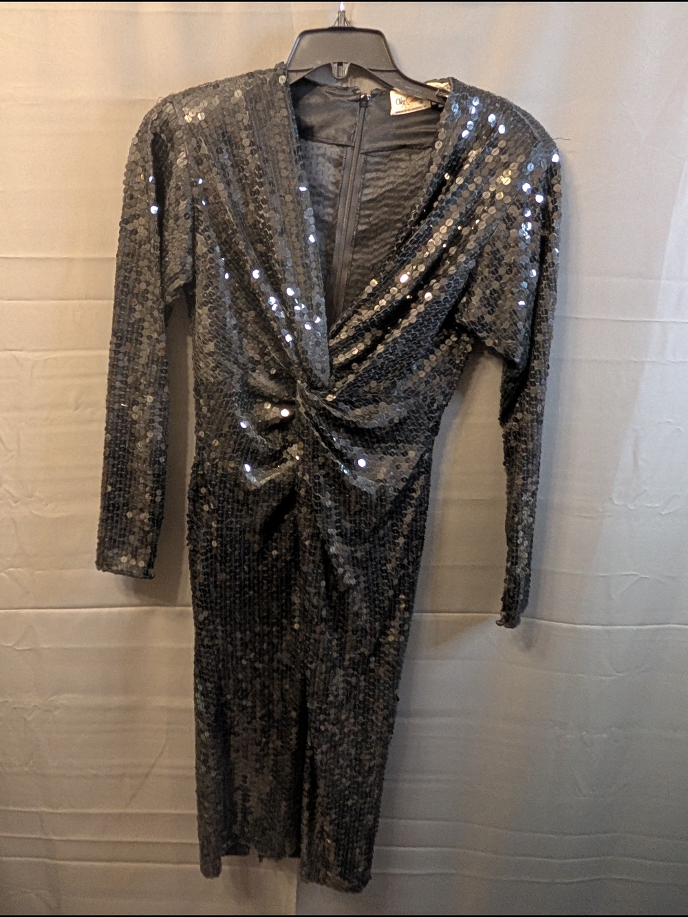VTG Oleg Cassini Bergdorf Goodman Black Sequin Plunge Dress Like New Size 8